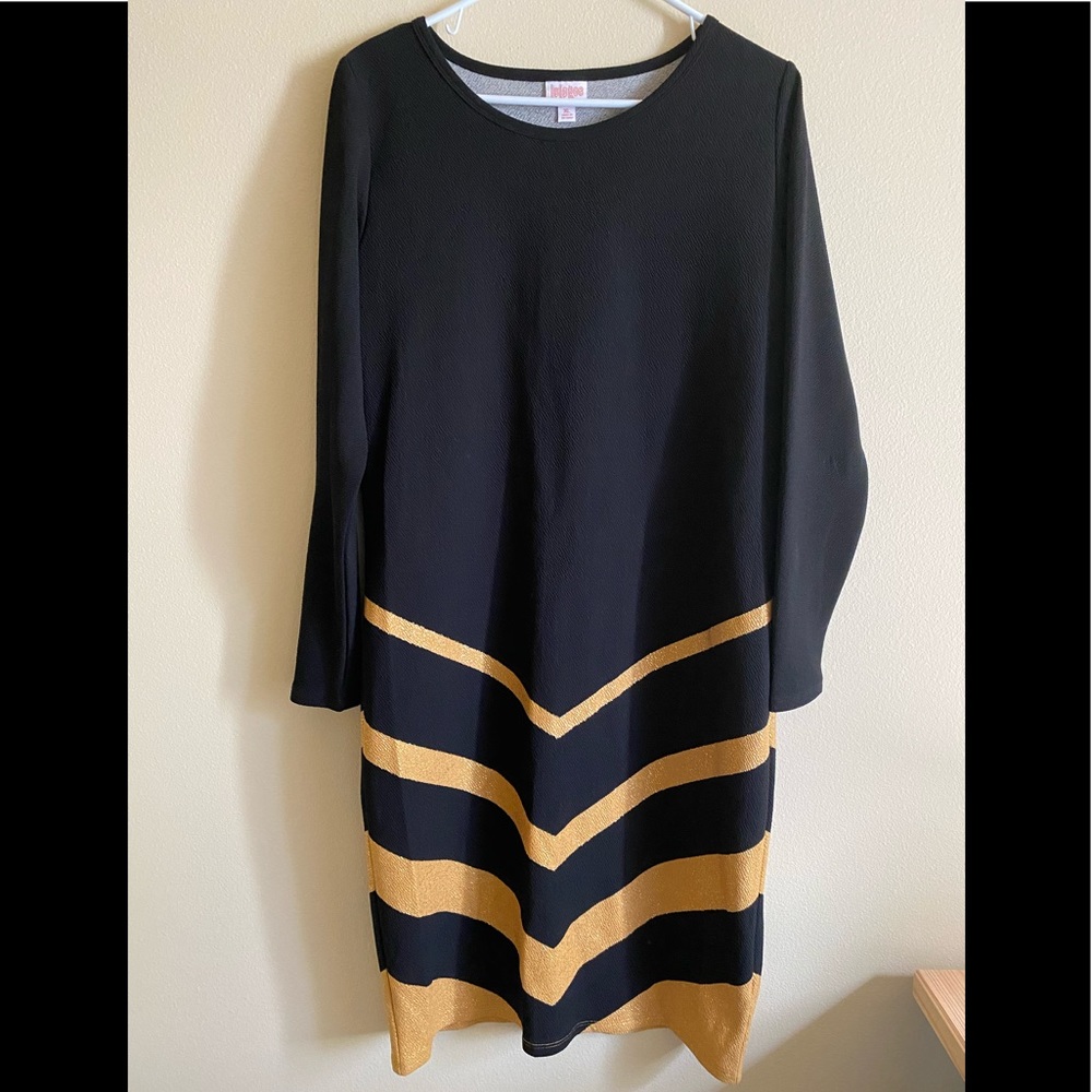LuLaRoe Long Sleeve Black/Gold Dress - XL